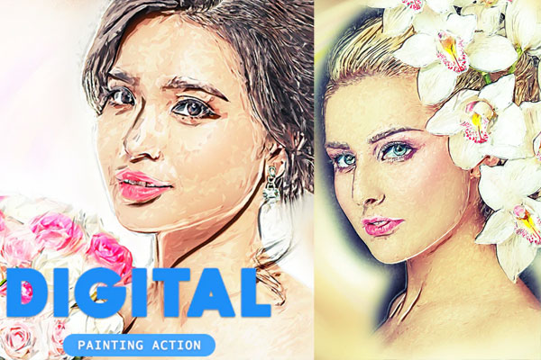 数字绘画油漆水彩效果Photoshop动作