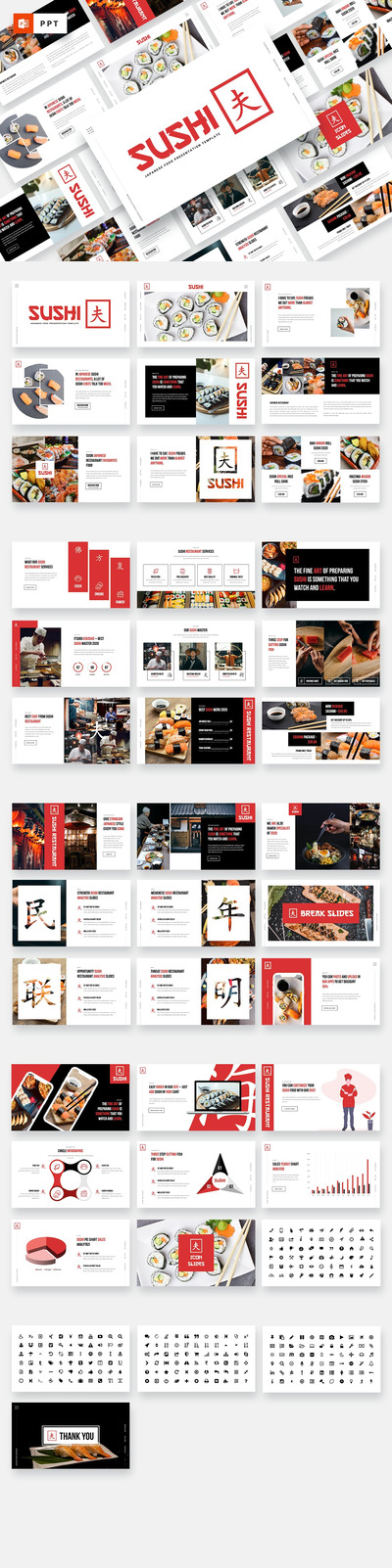 优雅的日式餐厅日本料理寿司powerpoint幻灯片演示模板（pptx）