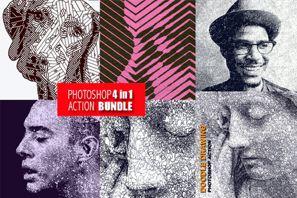 抽象主义几何艺术Photoshop 4合1动作套件V6