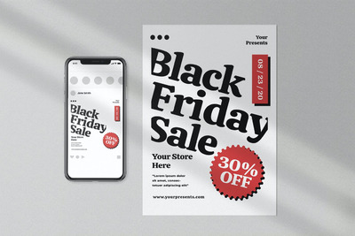 时尚高端简约震撼的黑色星期五SALE打折促销海报设计模板-PSD，AI