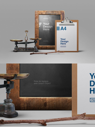 乡村黑板和剪贴板模型样机下载（PSD）
