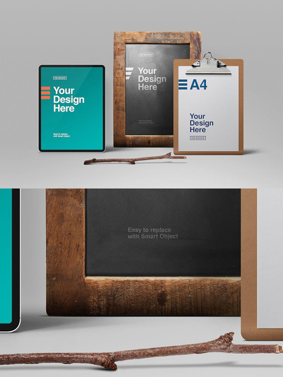 平板电脑与板夹组合展示样机下载（PSD）