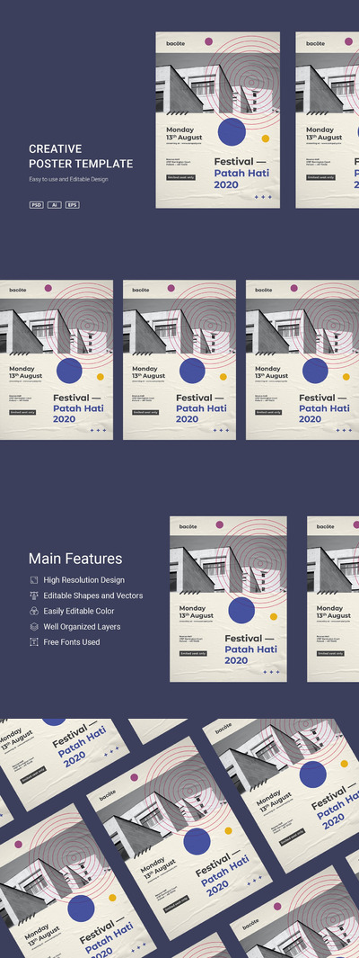 高端时尚简约清新新孟菲斯风格的海报设计模板-PSD，AI，EPS，PNG