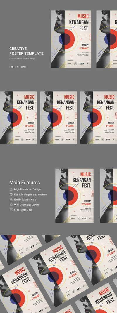 高品质的时尚高端清新新孟菲斯风格海报设计模板-PSD，AI，EPS，PNG