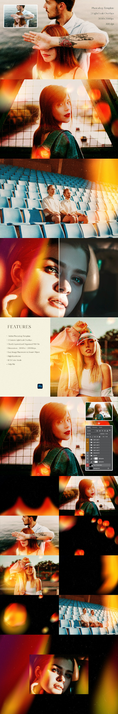 漏光照片模板PSD（PSD）