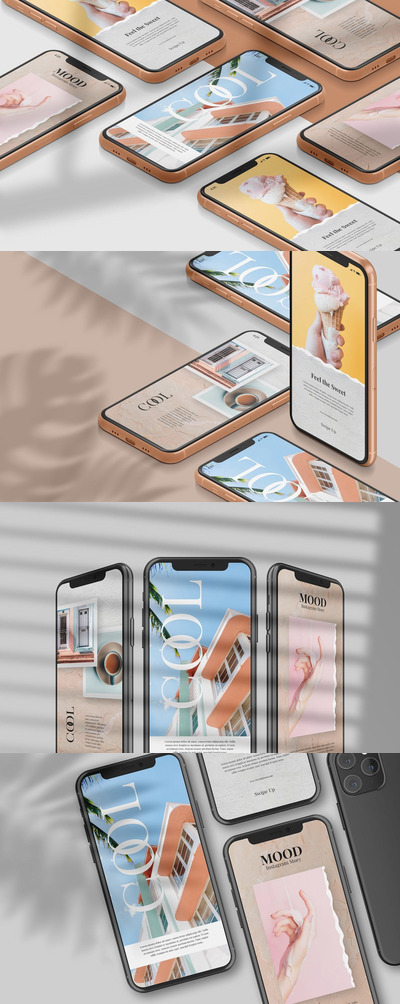 透视角度iPhone设计样机（PSD）