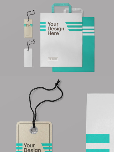 购物纸袋和标签标签实物模型（PSD）