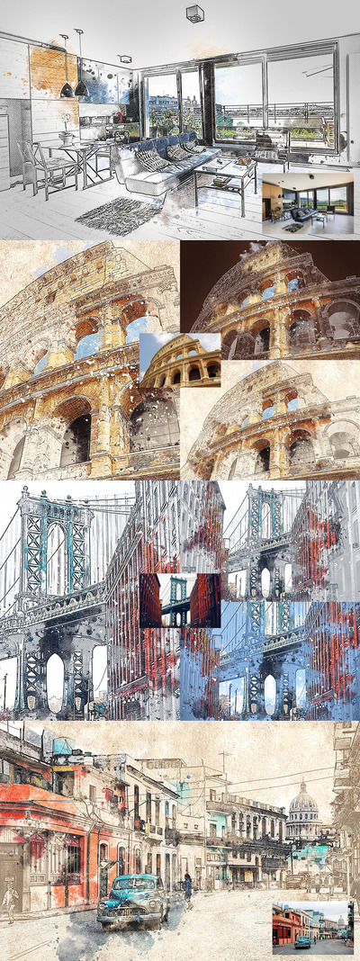 彩色绘图Photoshop动作（ATN,ABR,PAT）