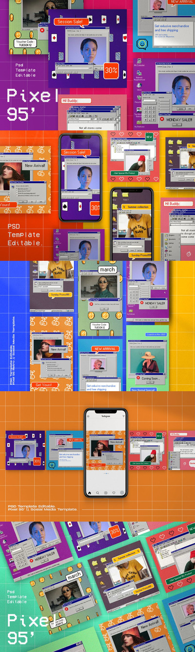 时尚高端复古风格的instagram社交媒体banner海报设计模板集合-PSD