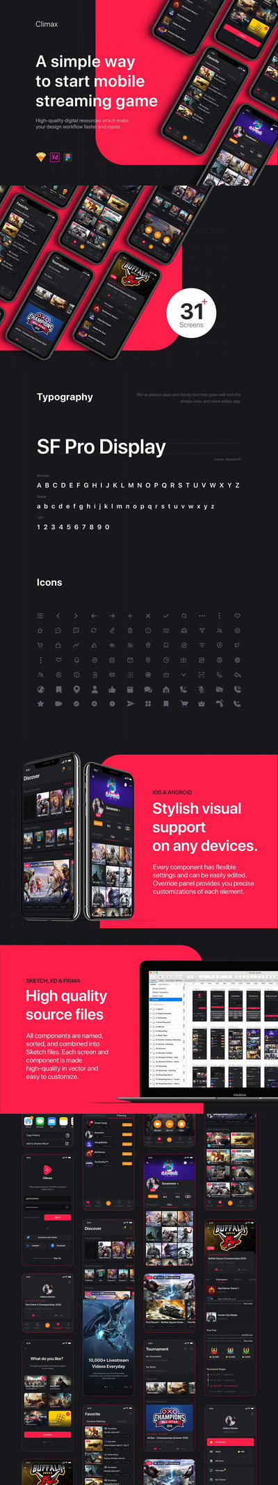 直播游戏相关的APP UI模板（SKETCH,XD,FIG）