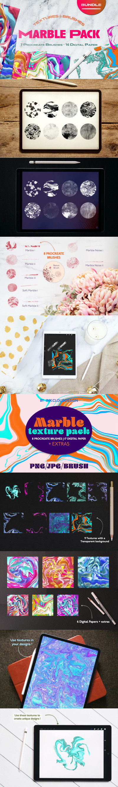 液体大理石纹理背景&Procreate笔刷套装