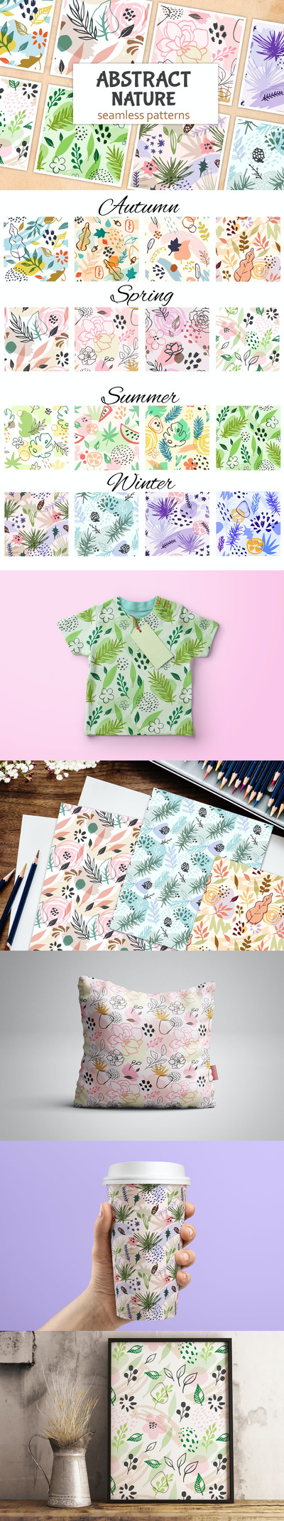 时尚高端优雅简约抽象多用途季节性矢量花卉插画图案大集合