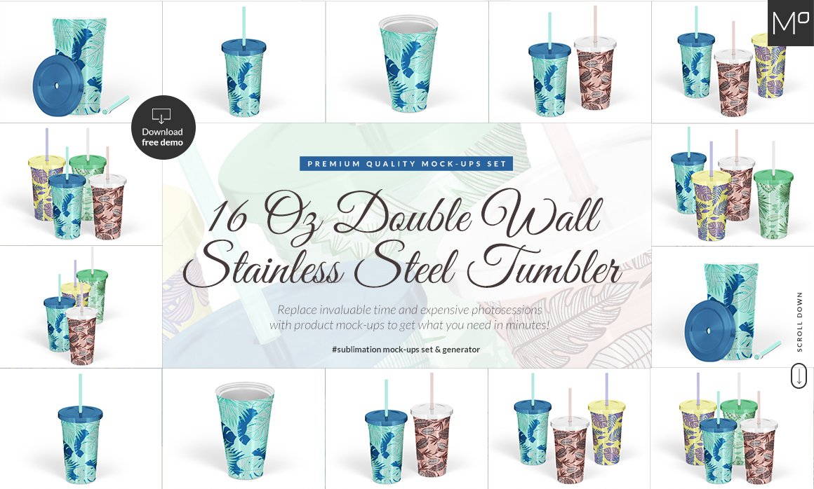 16oz不锈钢吸管水杯图案设计样机