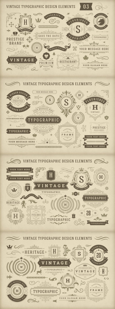 复古老式版式设计元素图形插画素材