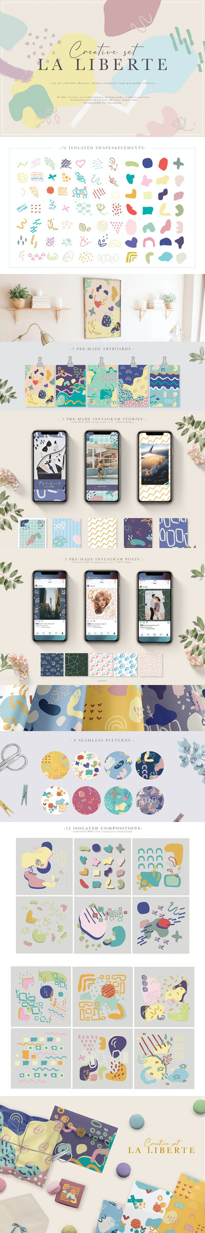 时尚清新简约可爱优雅多用途的高品质新孟菲斯风格背景底纹纹理集合-AI，JPG，PNG，EPS