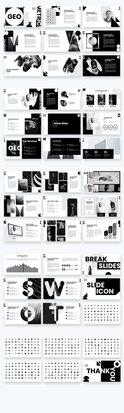 地理创意几何图形PPT模板（PPTX）