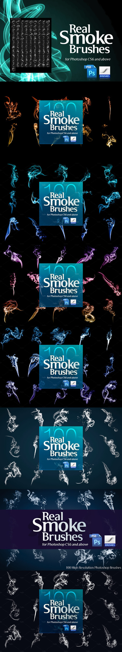 100个用于Photoshop的逼真烟雾笔刷套装