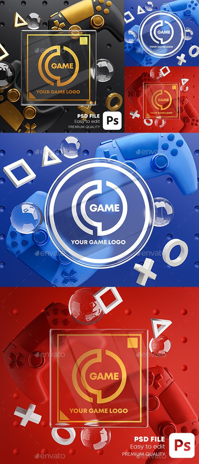 透明玻璃Logo&游戏手柄样机素材包