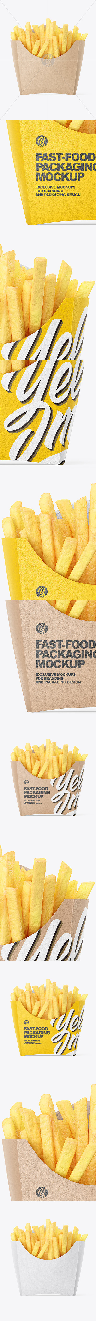 前视图-牛皮纸小尺寸薯条包装设计样机模板