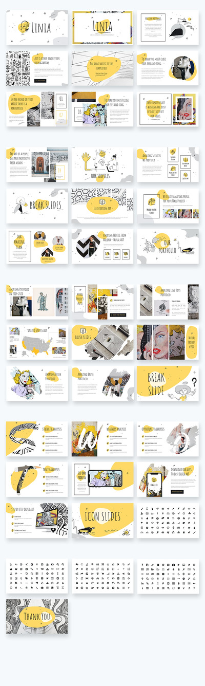 线条插图PPT模板（PPTX）