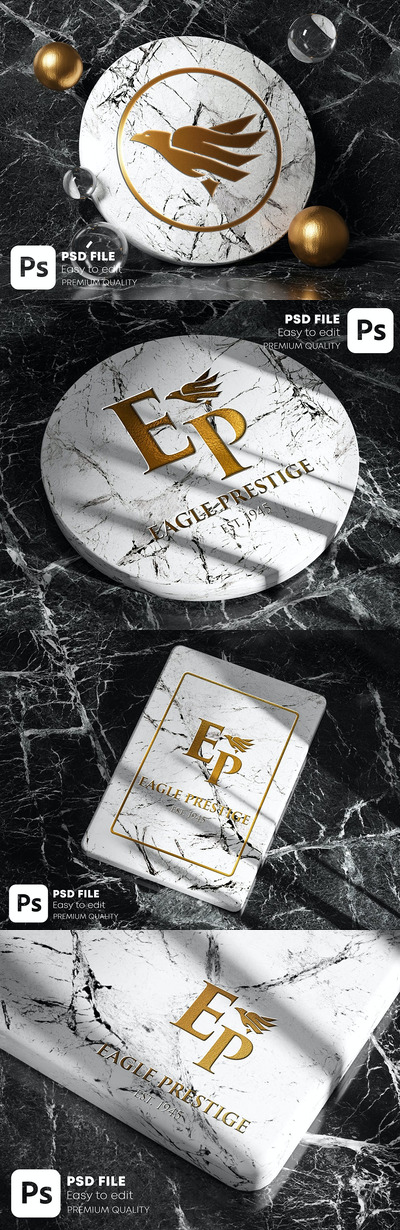 金色大理石标志模型样机（PSD）