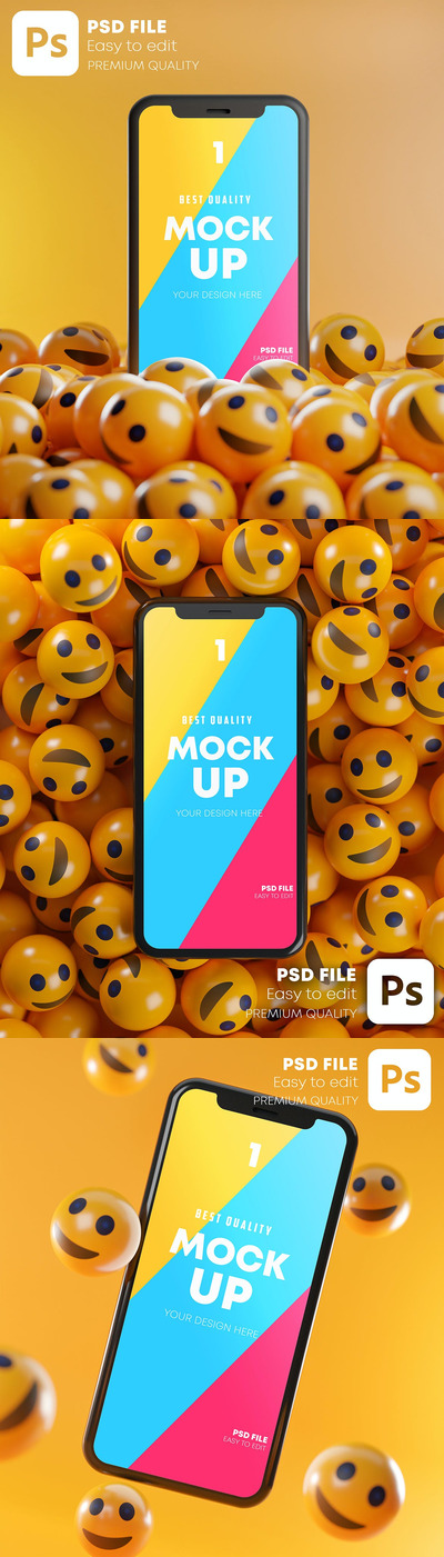 手机+微笑表情组合样机（PSD）