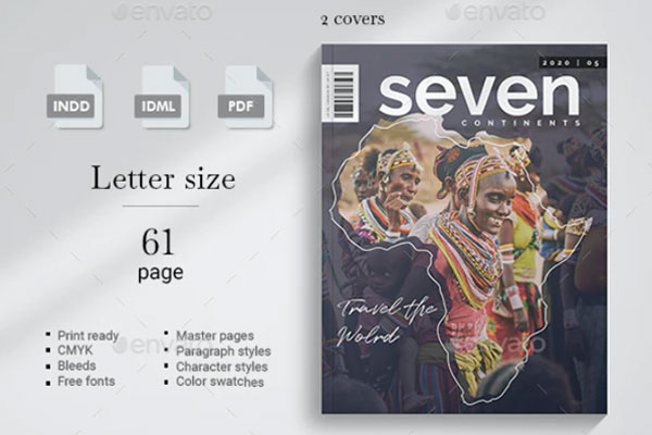 七大洲世界旅行杂志版式设计图册模板