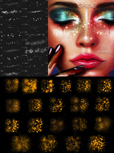 适用于Procreate的20个脸部化妆发光粒子笔刷