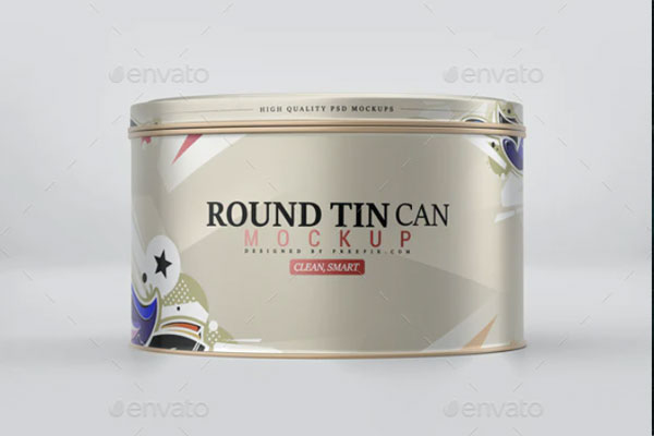 圆型金属锡罐&食品罐头包装设计样机模板