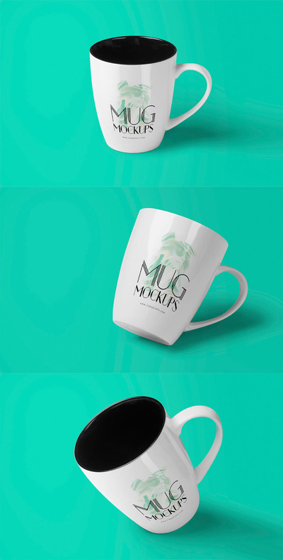 三张不同角度的杯子展示样机