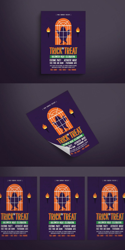 不给糖就捣蛋的万圣节主题活动海拔模板(AI,PSD)