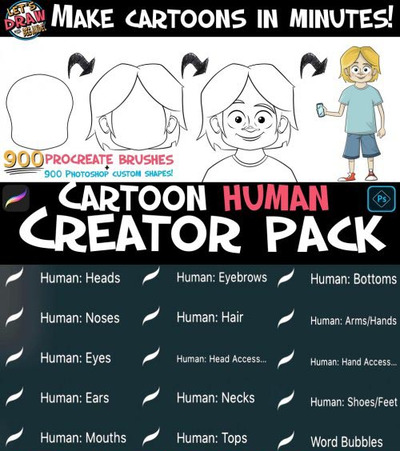 卡通人物制作工具Procreate笔刷下载