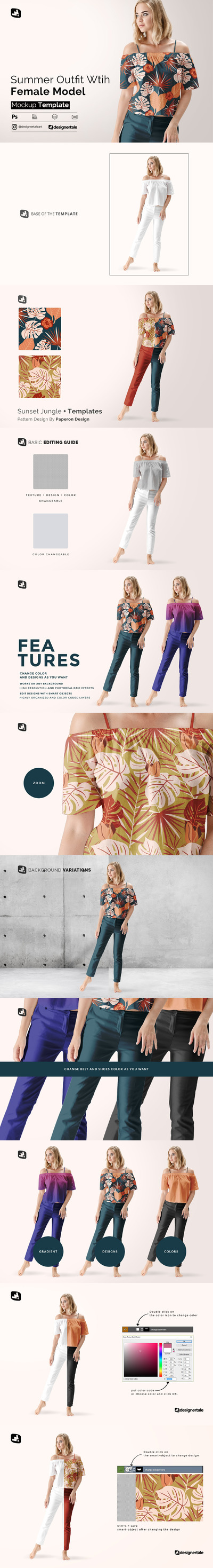 女性一字肩上衣夏季服装图案设计样机模板