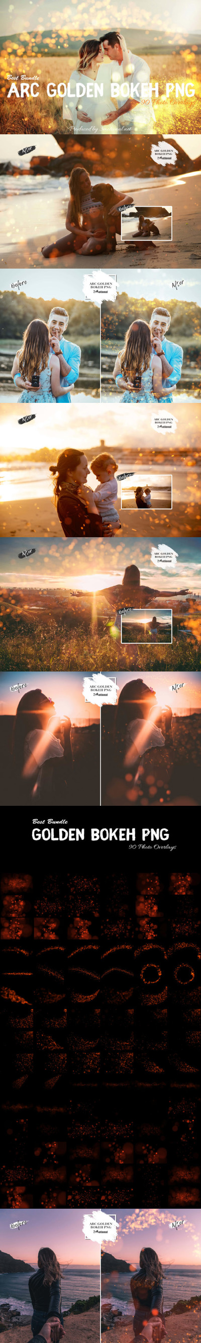 90个弧形金色散景效果照片叠层PNG素材