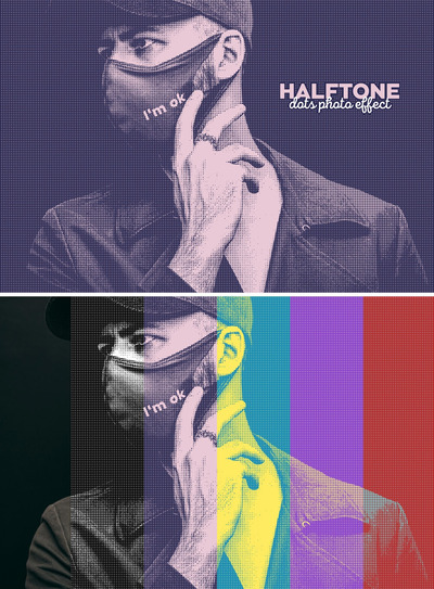 复古双色调网点雕刻效果照片特效样机