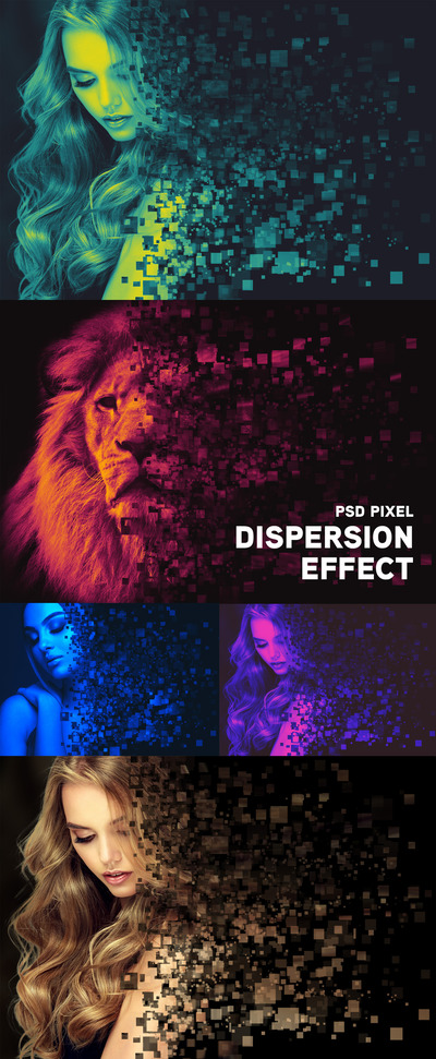 双色调像素色散效果照片特效样机