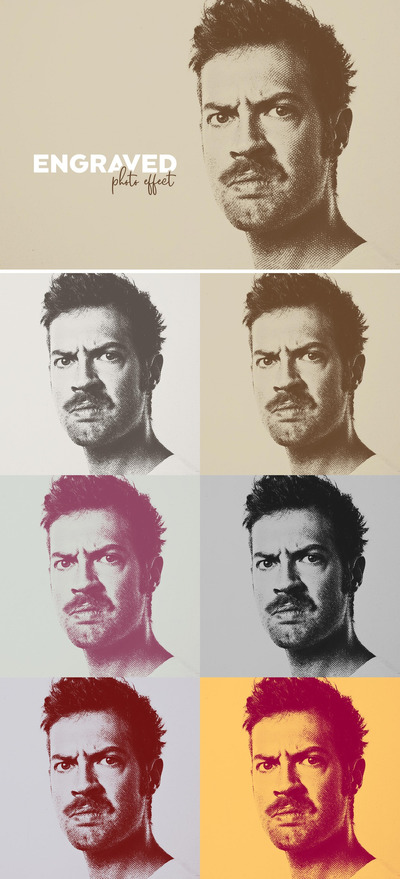 现代双色调雕刻照片效果样机