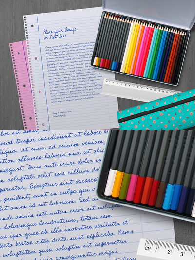 返回学校文具元素样机（PSD）