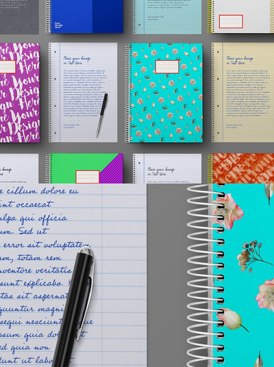 学校笔记本和衬纸样机（PSD）