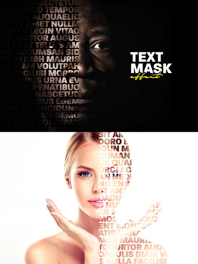 半脸肖像文字蒙版效果照片样机