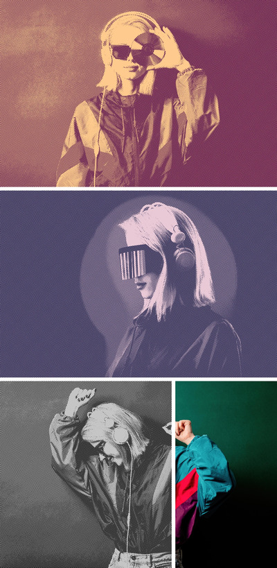 复古双色调线条雕刻效果照片特效样机