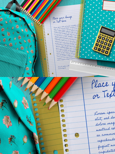 返校学校个性书包相关元素样机（PSD）