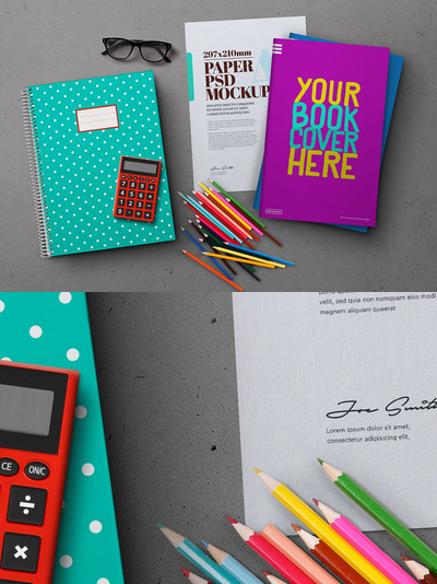 返校学校个性笔记本相关元素样机（PSD）