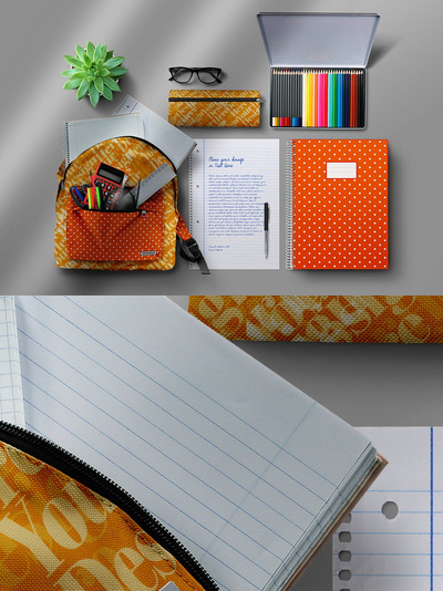 返校学校文具相关元素样机（PSD）