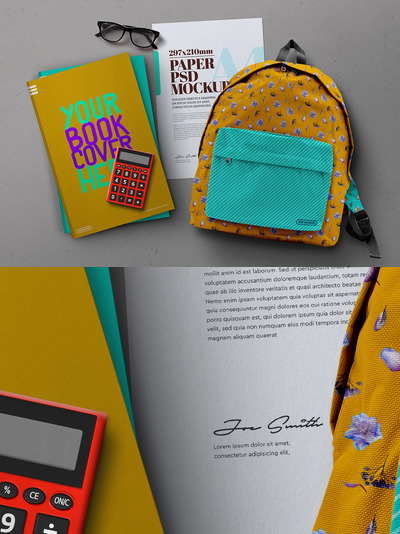 返校学校书包相关元素样机（PSD）