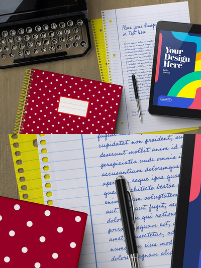 开学学校笔记本相关元素样机（PSD）