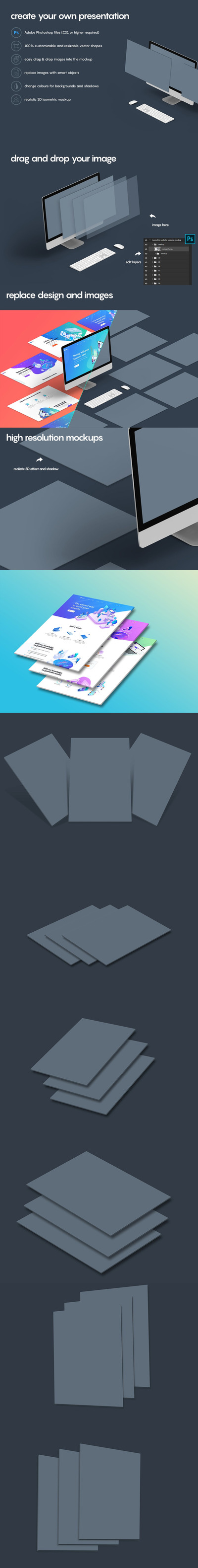 透视立体效果的网页设计展示样机（PSD）