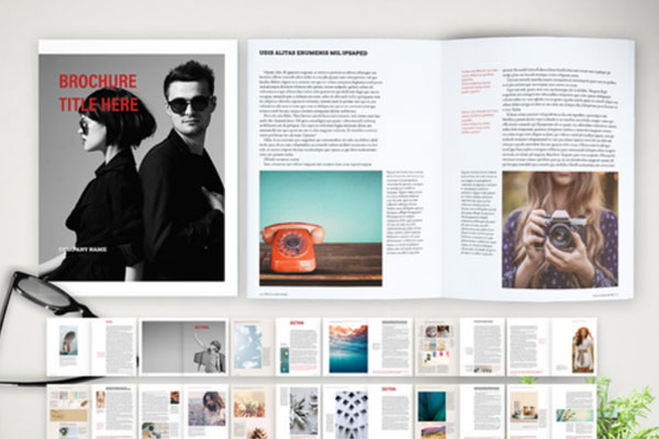 极简&经典的小册子杂志排版设计样机模板