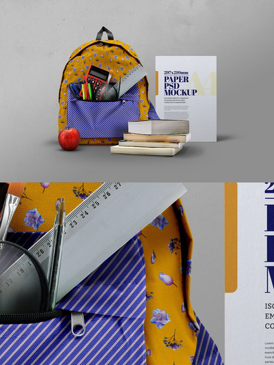 返校学校书包相关元素样机（PSD）