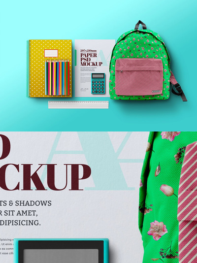 返校学校个性书包相关元素样机（PSD）